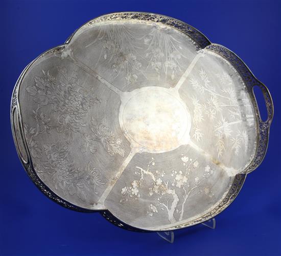 A late 19th/early 20th century Chinese Export silver tea tray by Luen Wo, Shanghai, 63 oz.